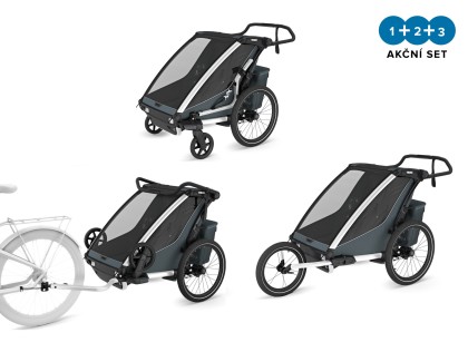 Thule Chariot Cross 2 G3 DOUBLE Dark Slate + bike set + kočárkový set + běžecký set + DOPRAVA ZDARMA