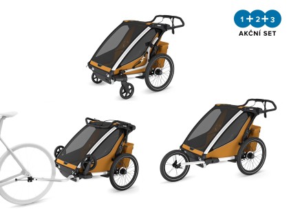 Thule Chariot Sport 2 G3 DOUBLE Natural Gold + bike set + kočárkový set + běžecký set + DOPRAVA ZDARMA